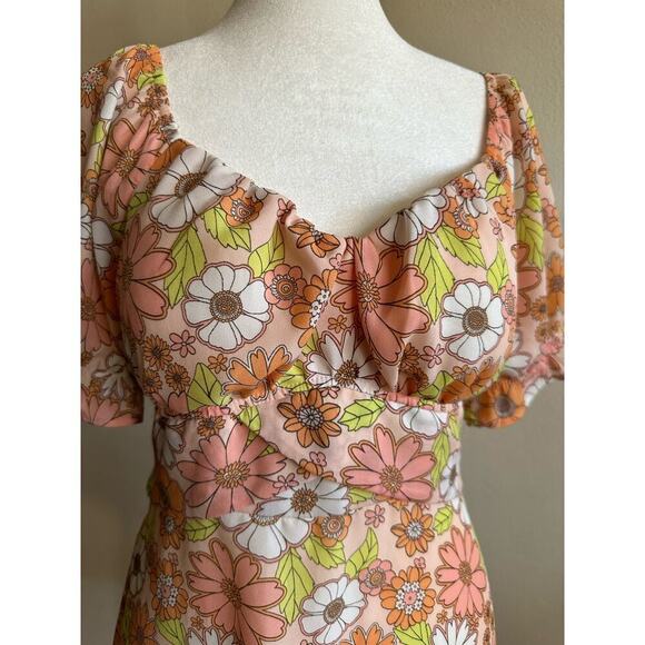 Madden NYC Juniors’ Peasant Dress with Puff Sleeves and Back Tie, Size L - Picture 7 of 12